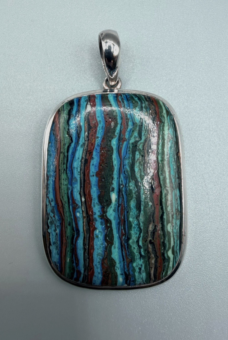 SJ Large rectangular rainbow calsilica pendant 92… - image 1