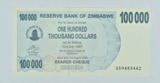 2006 Zimbabwe 100,000 Dollars Bearer Cheque *7825