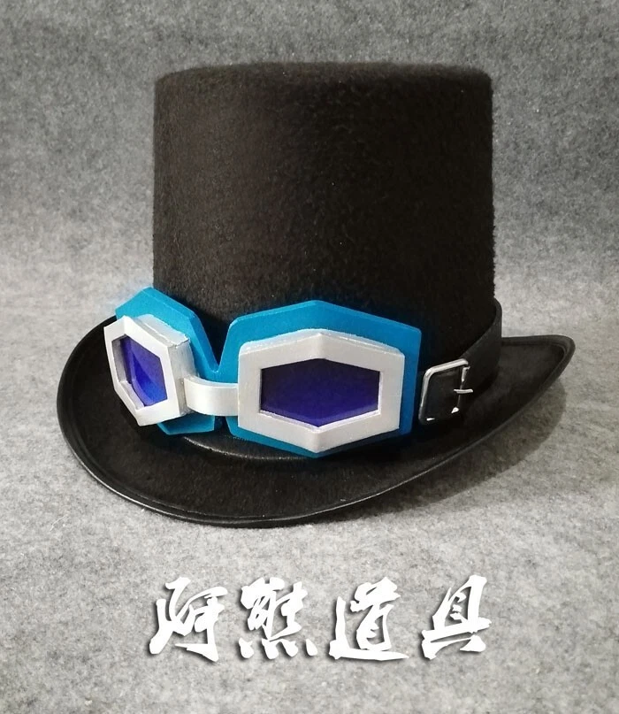 Japan Anime Character Sabo Cosplay Black Wool Hat w/ EVA Blue Goggles Cos prop