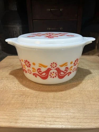 Vintage Pyrex Friendship Birds Bowl W/Lid 473 1 Qt Excellent Condition