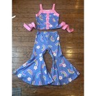 Marie Nicole Floral Rainbow Tank & Bell Bottoms Outfit Retro Set Size Small 2T