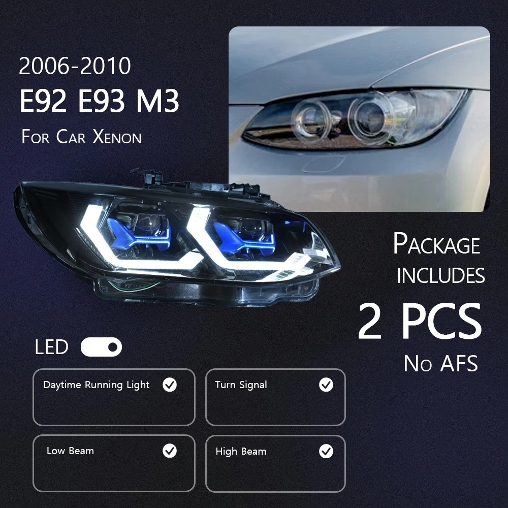 Dual LED Headlight For 2007-2010 BMW 3 Series E92 E93 328i 335i Front Lamps DRL
