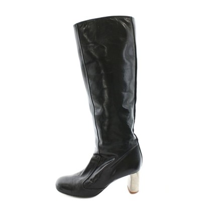 Celine Phoebe Era Bambam Long Boots Heel Round Toe Leather 37 Black Women's