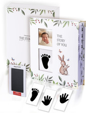 Baby Memory Book with Hand Footprint Ink Pad Keepsake Journal for Newborn to