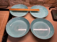 Set 4 Tommy Bahama Turquoise Blue Rustic Crackle Melamine 9” Pasta Salad Bowls