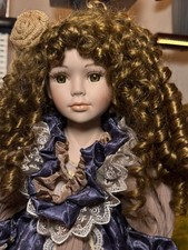 "Muñeca victoriana vintage de porcelana Wamana 20"" vestido rosa y azul"