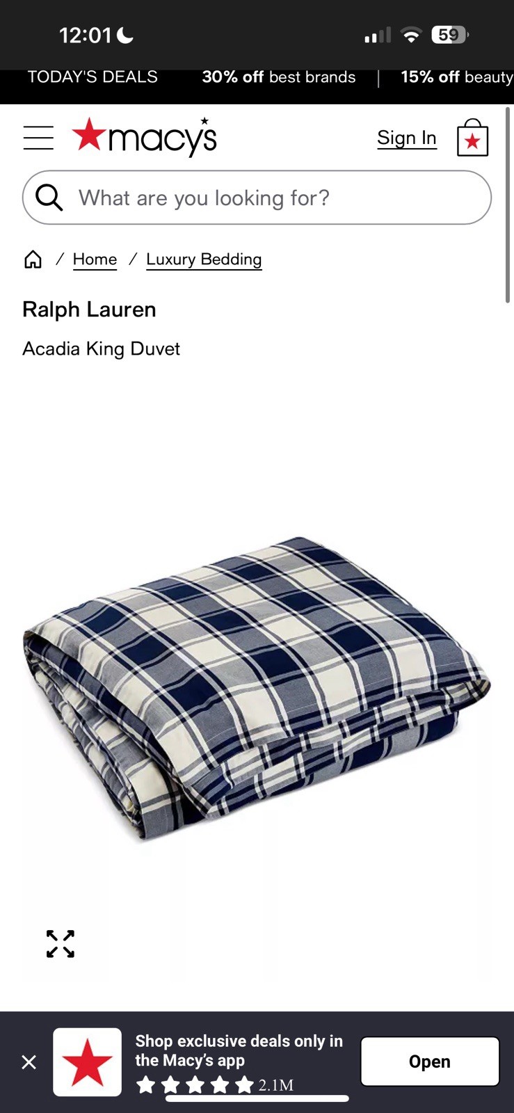 RALPH LAUREN HOME Rare *ACADIA Blue White Plaid Windowpane *KING DUVET COVER