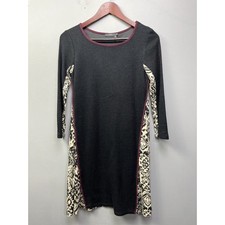 THML Sweater Dress Womens XS Black Multi Button Back Mixed 3/4 sleeves
