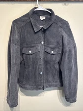 New With Tag POL Distressed Corduroy Jacket Raw Hem Charcoal Size M