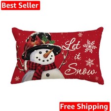 Let it Snow Snowman Christmas Throw Pillow Cover, 12 x 20 Inch Winter Holiday...