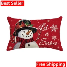 Let it Snow Snowman Christmas Throw Pillow Cover, 12 x 20 Inch Winter Holiday...