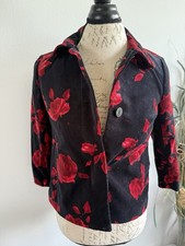 Talbots Women's Black Floral 100 Cotton Long Sleeve Collared Casual Jacket 2p