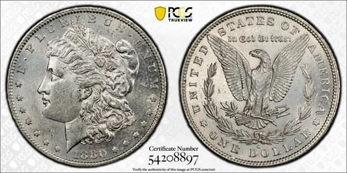 1880-O Morgan Silver Dollar $1 PCGS AU55  w/Gold Shield Protection