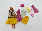 VINTAGE  BARBIE DOLL CLOTHES LOT YELLOW SKIRT COAT SEWING MACHINE SET