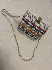 Woman  s White/Multicolor Woven Shoulder Bag
