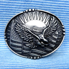 American Eagle Sunrise Belt Buckle Cowboy Flag Western Patriotic Vtg 90s .TYC923