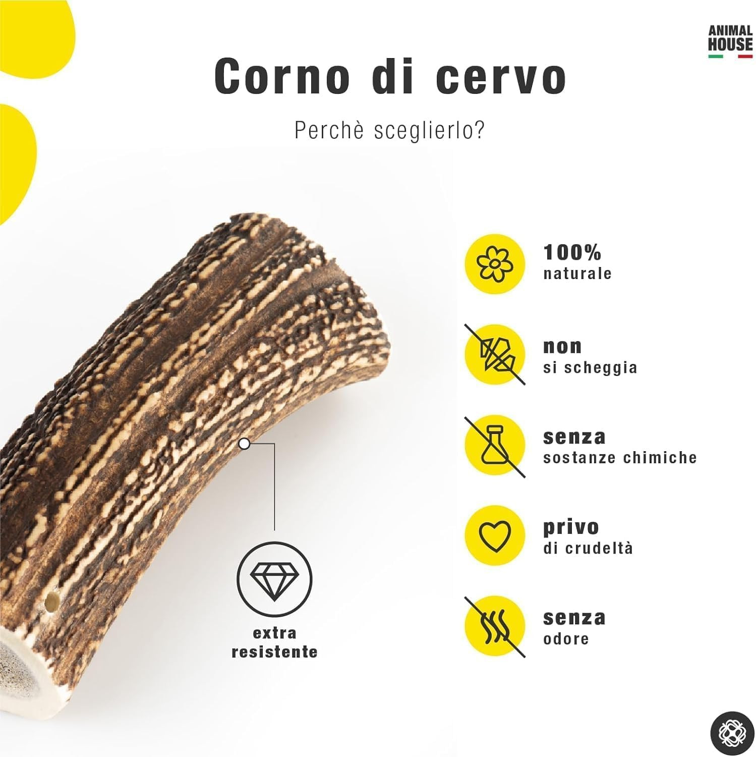 Set 4 Pezzi Corna Di Cervo per Cani - Masticativo Naturale Igiene Orale - 2