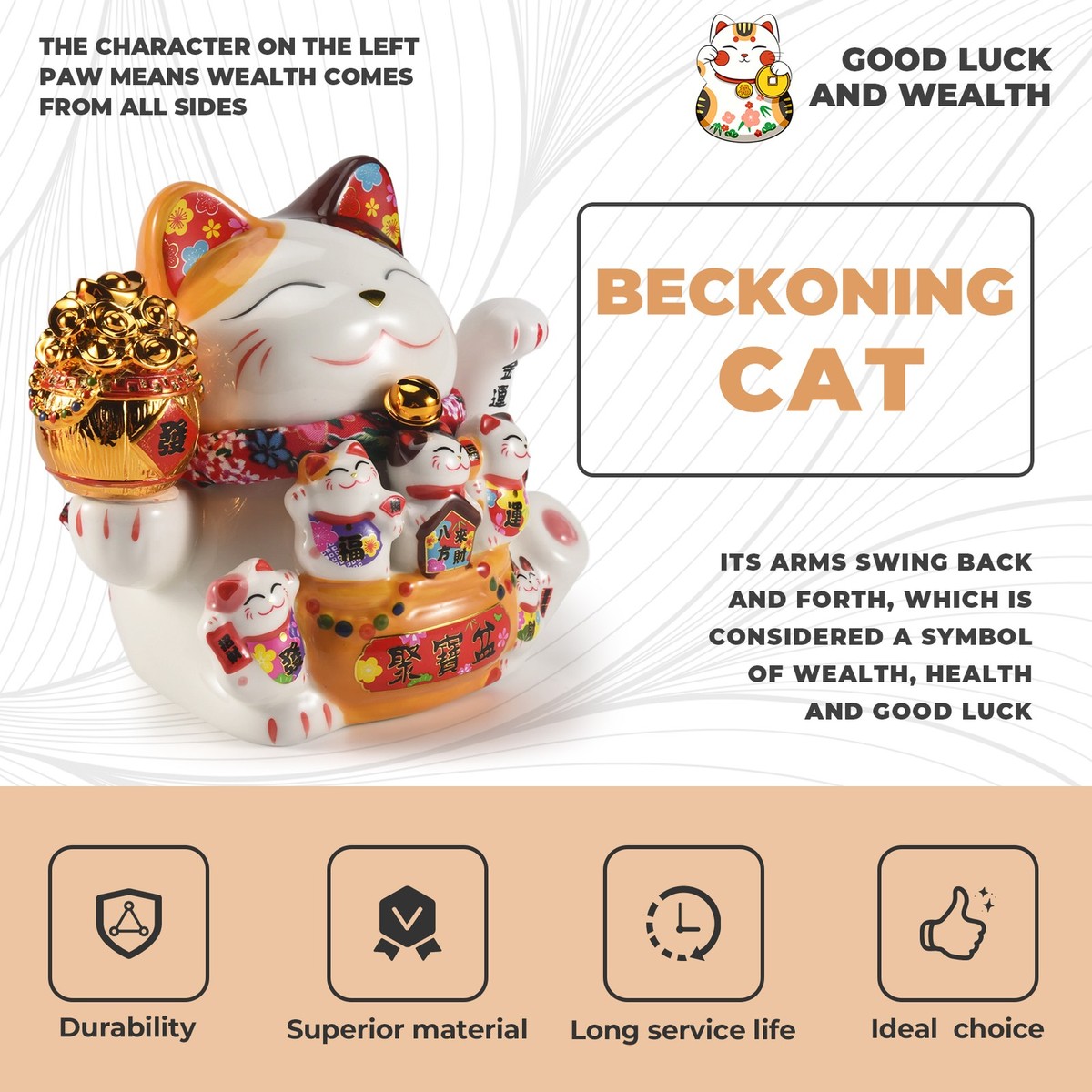 Glückskatze, Maneki Neko mit gehobener rechten Pfote, aus
