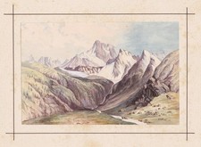 Monte Viso Monviso Piemonte Italia Aquarell Acquerello Disegno Leifer 1850