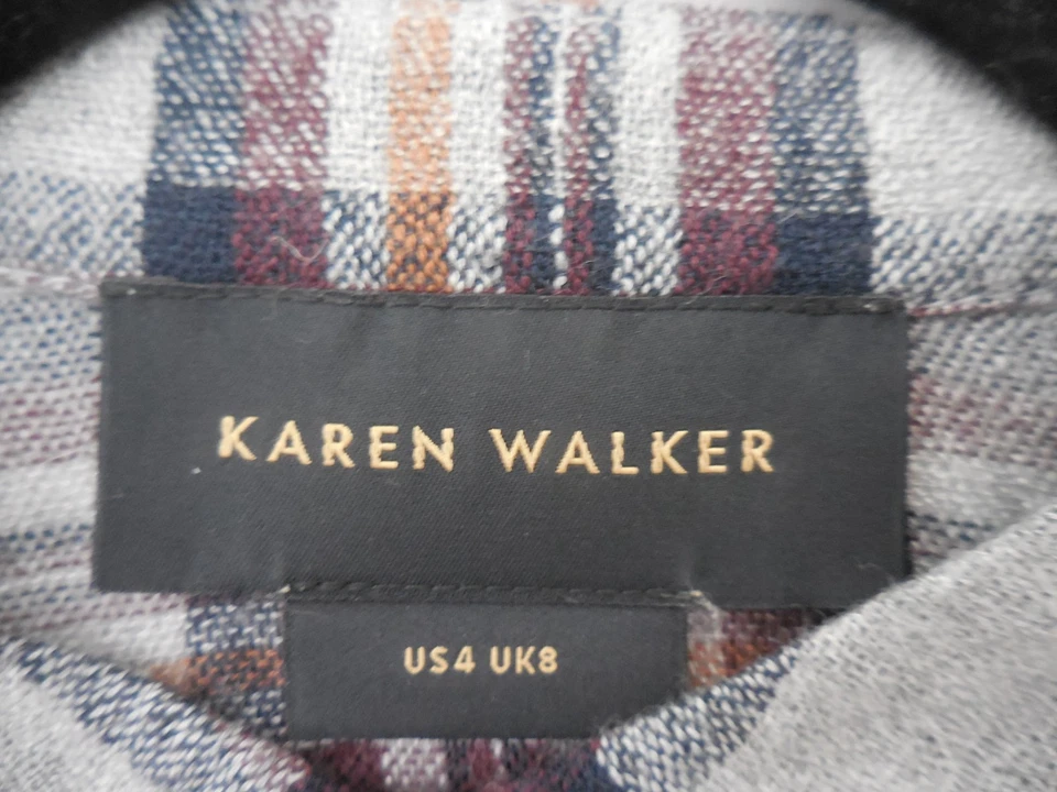 KAREN WALKER GREY BLACK TAN PLAID WOOL + BOXY DRESS SLIT POCKETS 8 10 EXC COND - image 4 of 4