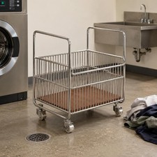W&auml;schewagen mit Rollen Griffstangen gro&szlig;er W&auml;schewagen einlagig