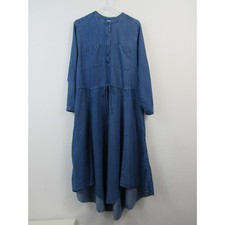 Gap Medium Tall Long Sleeve Tie Shirt Dress Chambray Indigo Casual Peasant