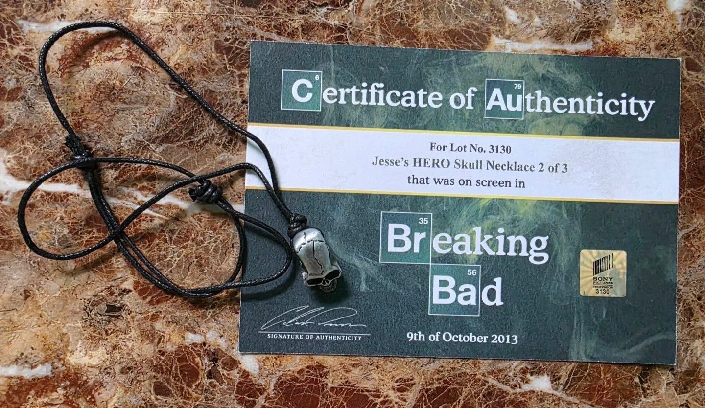 BREAKING BAD Wardrobe: Aaron Paul/Jesse Pinkman's Skull Necklace w/Studio COA