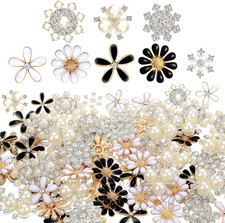 80 Pieces Rhinestone Buttons Embellishments Buttons Faux Pearl Flat Back Flower