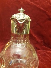 ANTIQUE VINTAGE ENGLISH SOLID SILVER CUT GLASS CLARET  WATER JUG HALLMARKED 1903