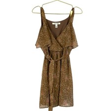 Boho Polka Dot Wrap Dress Womens S Brown Ruffle Tie Waist Mini Summer 280