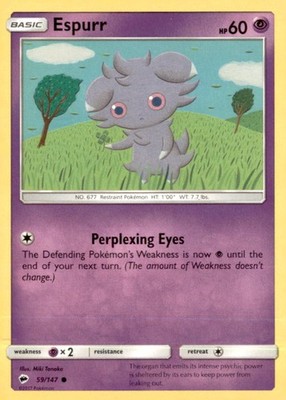 Pokemon Espurr 059/147 Burning Shadows 5 Card Lot Non Holo