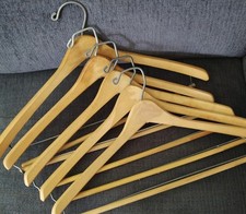   Lot 5-Vintage 1940-50s Wooden WALNUT Clothes HANGERS Shirt Pants Suit Made USA