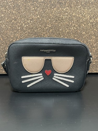 Karl Lagerfeld Paris Black Leather Maybelle Choupette Crossbody Bag Collection