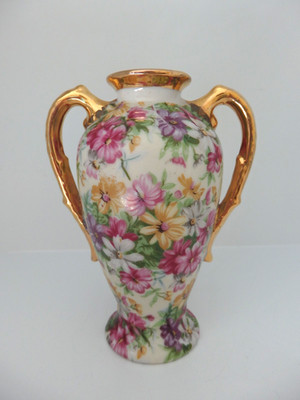 Vintage Royal Chintz China Arnart 5th Ave 2103 Hand Painted Double Handle Urn