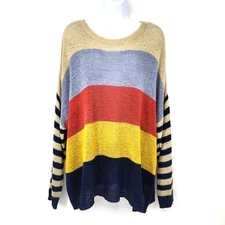 Davi & Dani Womens Open Knit Sweater Size L Bold Stripe Nautical Coastal Preppy