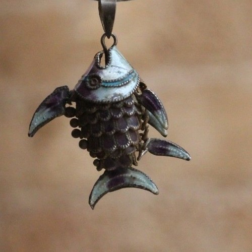 Old Silver Enamel Fish Pendant Jewish good luck Charm fertility long life Pisces - Picture 9 of 10