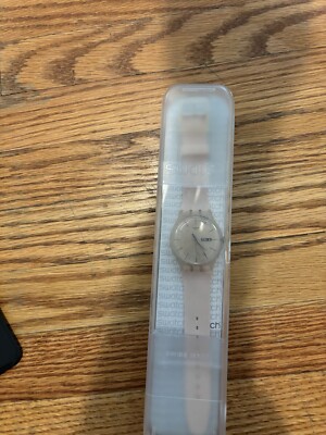 New Swiss Swatch ROSE REBEL Pale Pink Silicone Day-Date Watch 40mm SUOT700