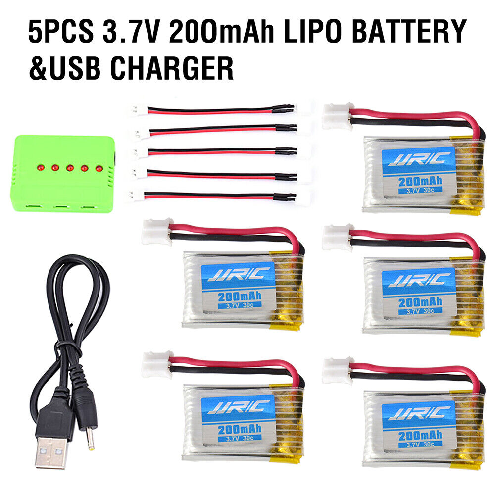 JJR/C H36 5Pcs 1 3.7V 200mAh 30C Lipo Battery & USB Charger for RC Mini Drone