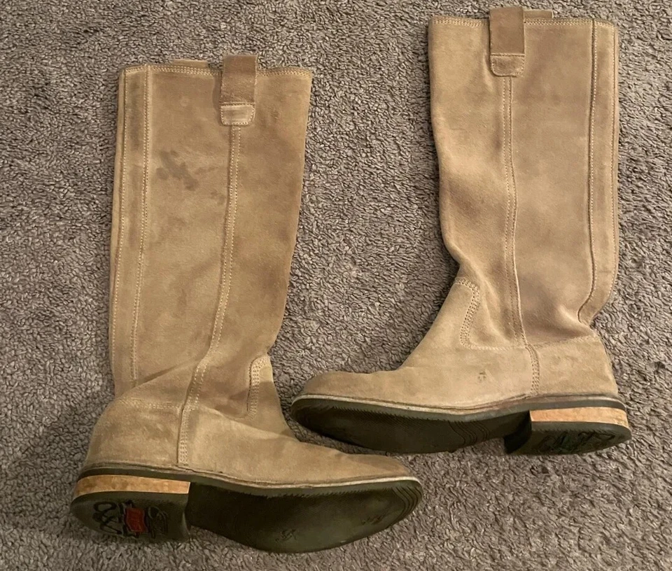 Botas de montar Kickers para mujer beige cuero tostado gamuza hasta la rodilla talla 6 Foto 2 de 4