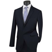 LUCCI Men's Navy Blue 2-Button Skinny-Fit Poplin Polyester Suit - NEW