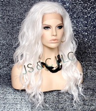 Human Hair Blend Full Lace Front Wig Heat OK Beachy Wavy sy White
