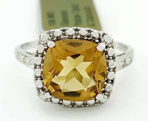 GENUINE 3.84 Cts YELLOW TOPAZ & DIAMOND RING 10K WHITE GOLD - Free Certificate