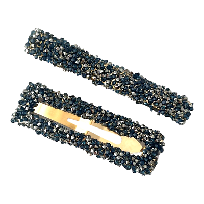 Hair Clips Lot 2 Black Silver Crystal Rhinestone Bling  display picture 2