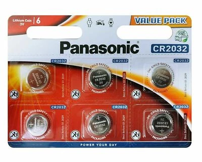 6 Panasonic CR2032 Lithium Coin Cell 2032 3V Battery Car Key Fobs Toys Remote