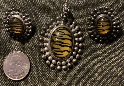 New Faux Tiger's Eye Pendant Only with Matching Earrings Set #0007