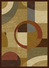 Modern 5x8 Geometric Circles Square  Actual: 1' 8" x 5' , 1' 8" x 2' 8", 5' x 7'