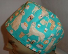 Men's Medical Surgical hat , ties in back golden retrievers in coffee cups