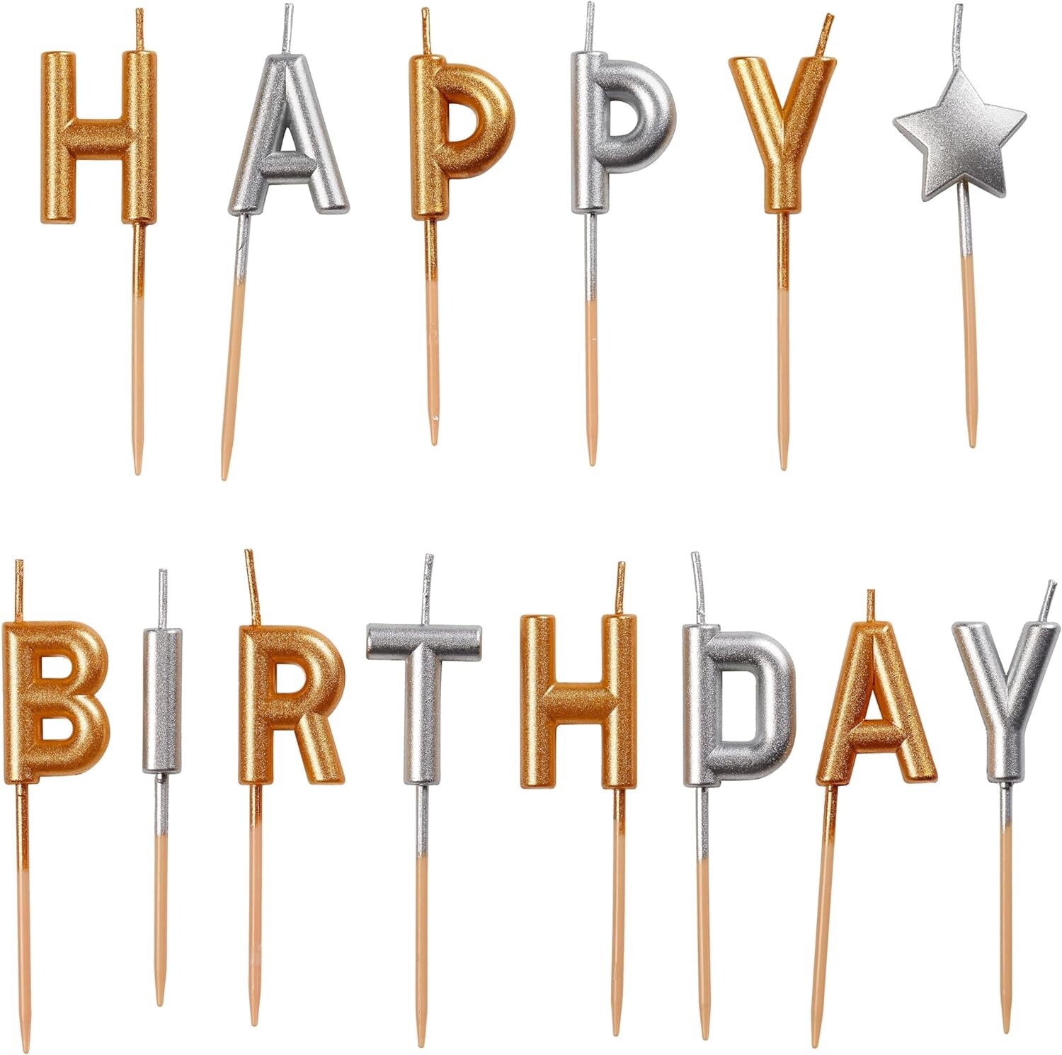 Tala Happy Birthday Celebration Cake Cupcake Party Metallic Candles- Gold/Silver