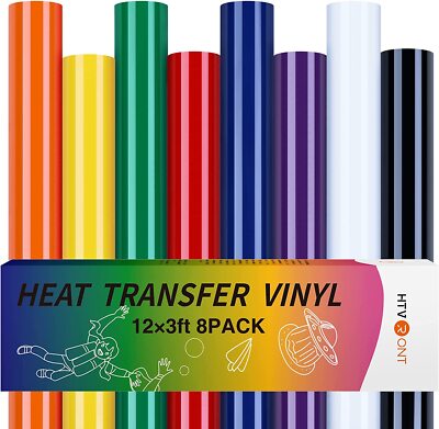 HTVRONT HTV Heat Transfer Vinyl Bundle - 8 Pack 12'' x 3FT HTV Vinyl for T-Shirts