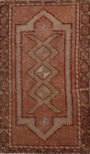 Geometric Rust Wool Anatolian Oriental Accent Rug Hand-made Tribal Carpet 2x3